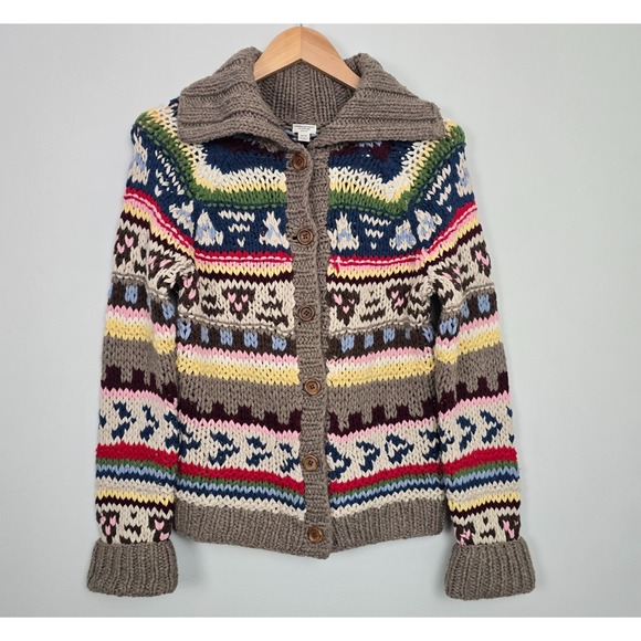 American Eagle Outfitters Y2K Hand Knit Wool Blend Fair Isle Chunky Cardigan - Picture 1 of 10